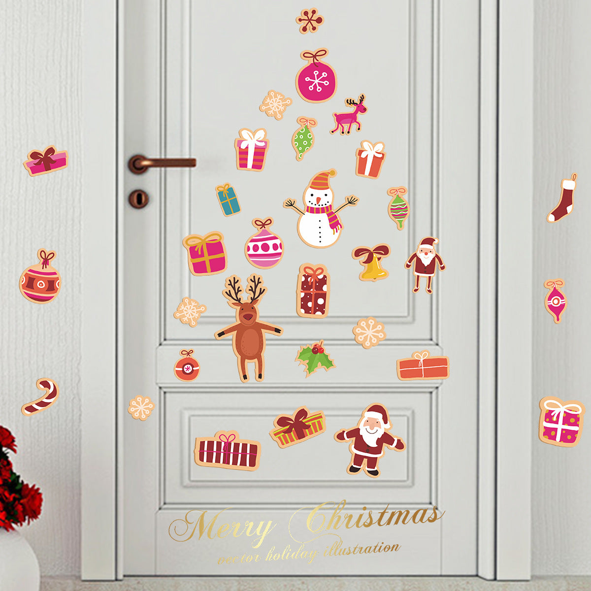 Christmas Children's Room Decoration Cartoon Candy Gift Santa Snowman Deer Wall Window Refrigerator Sticker xmas005