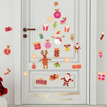 Christmas Children's Room Decoration Cartoon Candy Gift Santa Snowman Deer Wall Window Refrigerator Sticker xmas005
