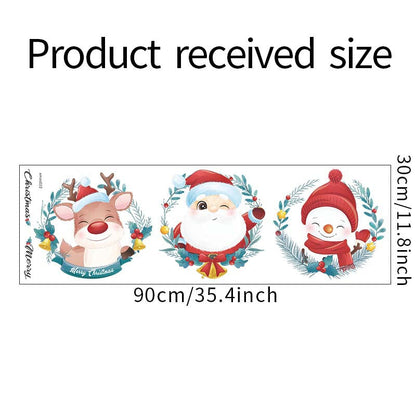 Christmas Cartoon Wreath Santa Deer Snowman Window Glass Door Wall Sticker xmas022