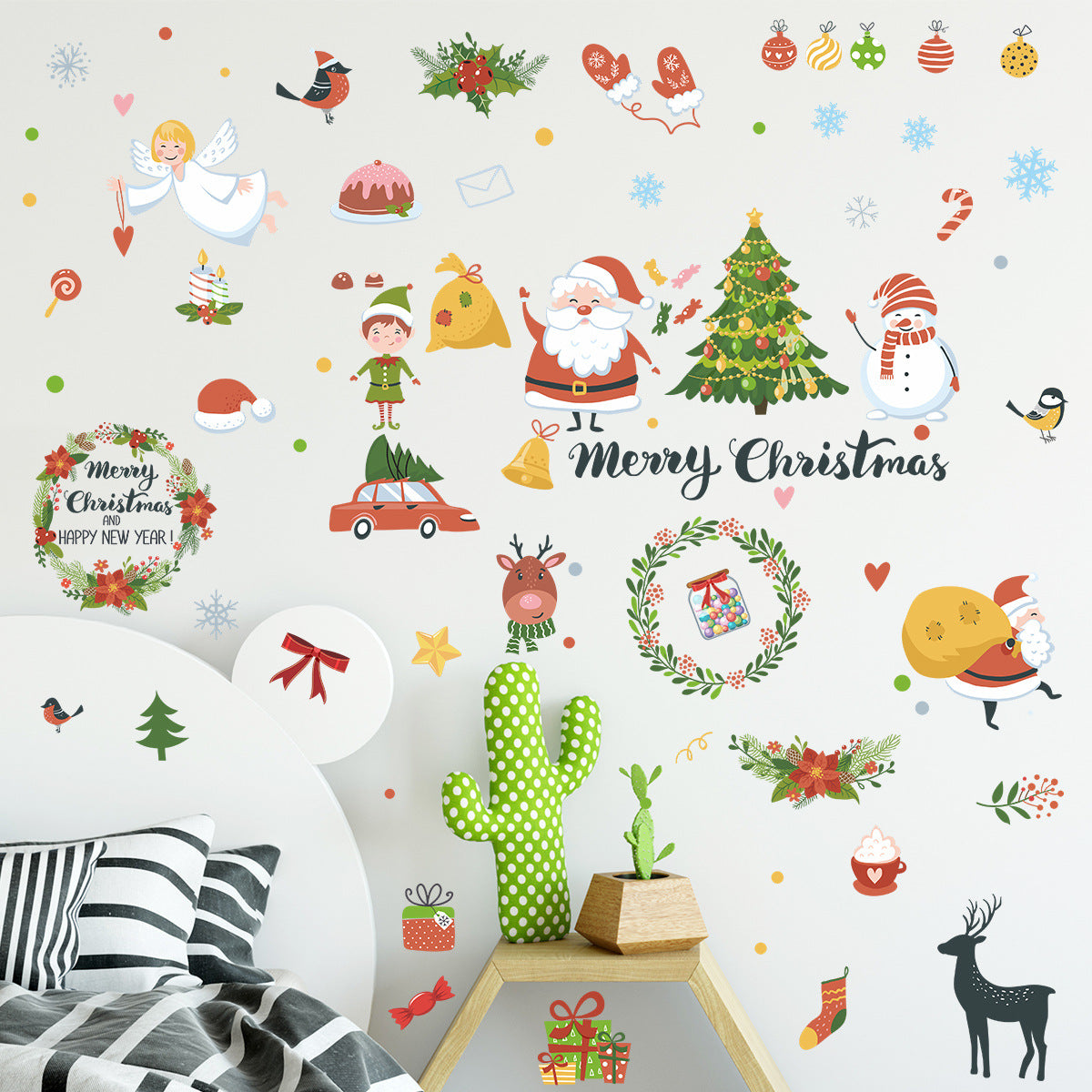 Christmas Decoration Cartoon Christmas Tree Santa Claus Snowman Car Wreath Window/Glass/Door/Wall Stickers