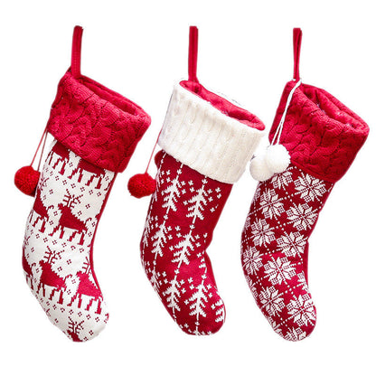 Christmas Home Decoration Knitted Christmas Socks with Double Ball Candy Bag