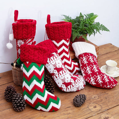Christmas Home Decoration Knitted Christmas Socks with Double Ball Candy Bag