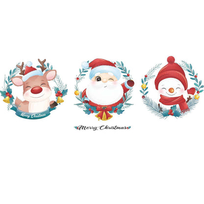 Christmas Cartoon Wreath Santa Deer Snowman Window Glass Door Wall Sticker xmas022