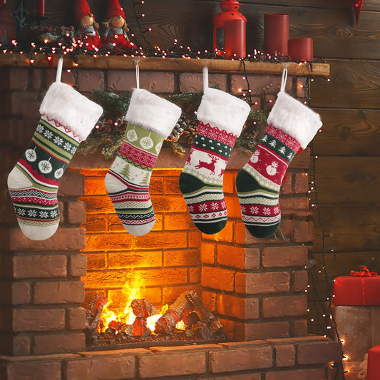 Christmas Tree Ornaments Allover Printed Knitted Christmas Stocking Candy Bag Wall Decoration