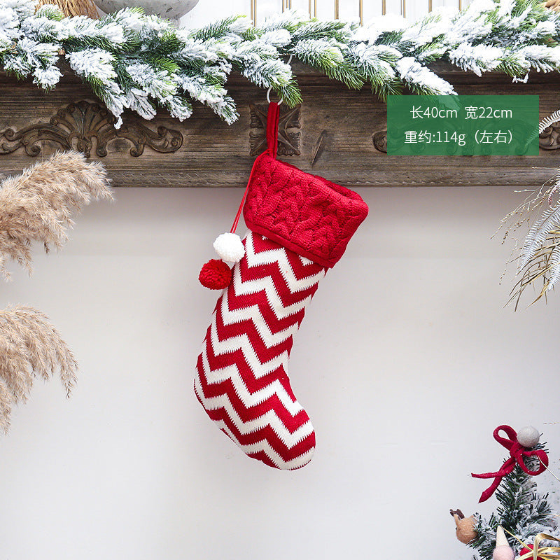 Christmas Home Decoration Knitted Christmas Socks with Double Ball Candy Bag
