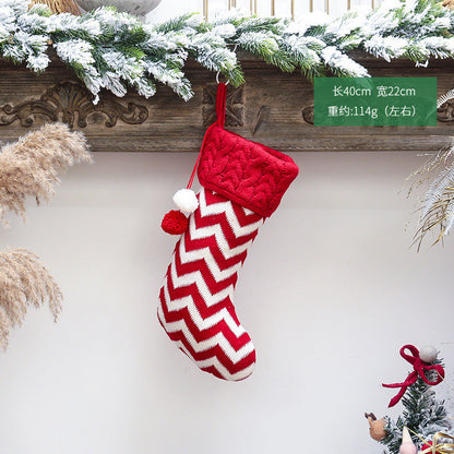 Christmas Home Decoration Knitted Christmas Socks with Double Ball Candy Bag