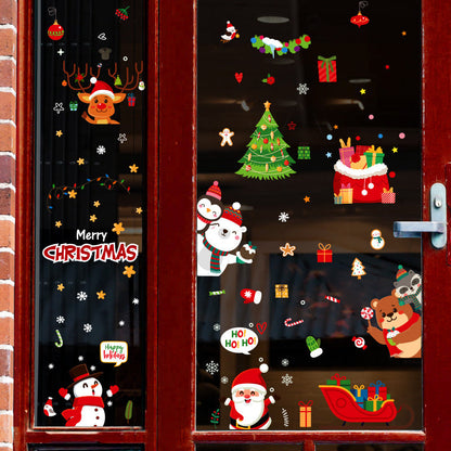 Christmas Cartoon Santa Snowman Penguin Fox Polar Bear Gift Bag Sleigh Electrostatic Wall Window Sticker SKJD2316