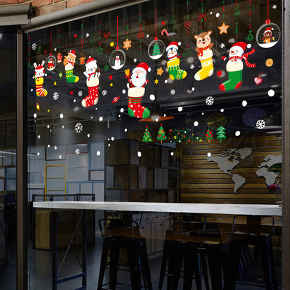 Christmas Decoration Cartoon Socks Polar Bear Snowman Rabbit Penguin Ornaments Window Wall Stickers SKJD2318