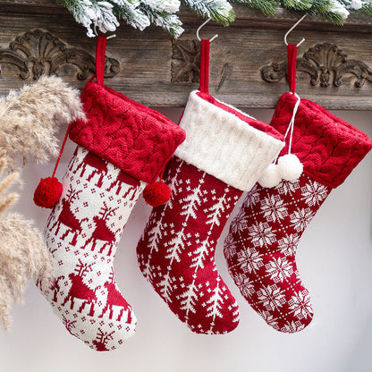 Christmas Home Decoration Knitted Christmas Socks with Double Ball Candy Bag