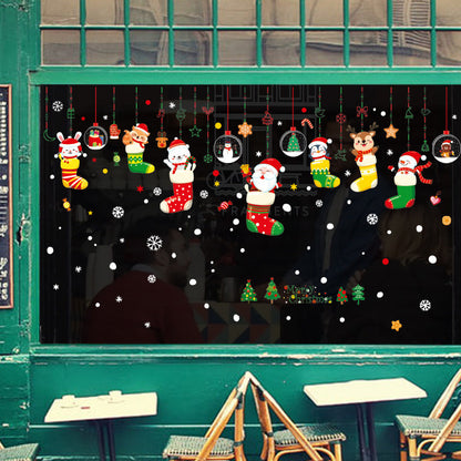 Christmas Decoration Cartoon Socks Polar Bear Snowman Rabbit Penguin Ornaments Window Wall Stickers SKJD2318