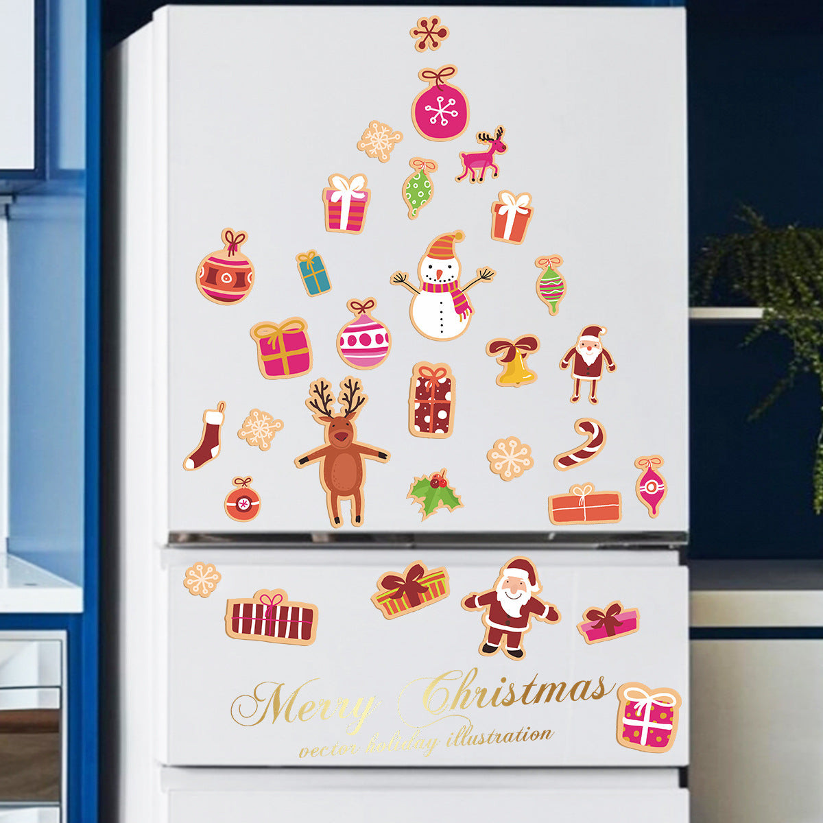 Christmas Children's Room Decoration Cartoon Candy Gift Santa Snowman Deer Wall Window Refrigerator Sticker xmas005