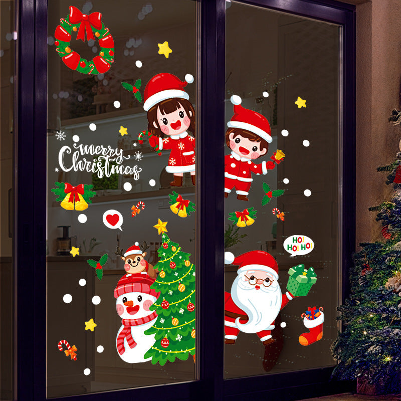 Christmas Ho Ho Ho Santa Snowman Boy Girl Tree Star Bell Wall Sticker Bedroom Living Room Window Decoration HT94029