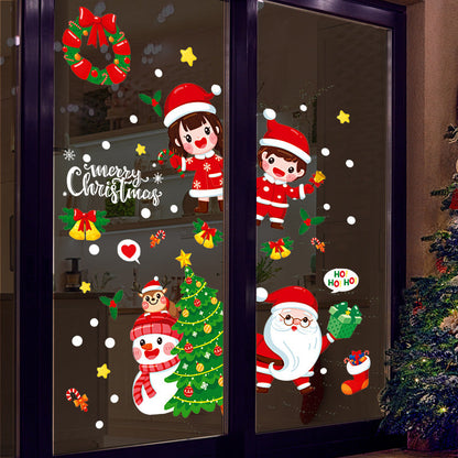 Christmas Ho Ho Ho Santa Snowman Boy Girl Tree Star Bell Wall Sticker Bedroom Living Room Window Decoration HT94029