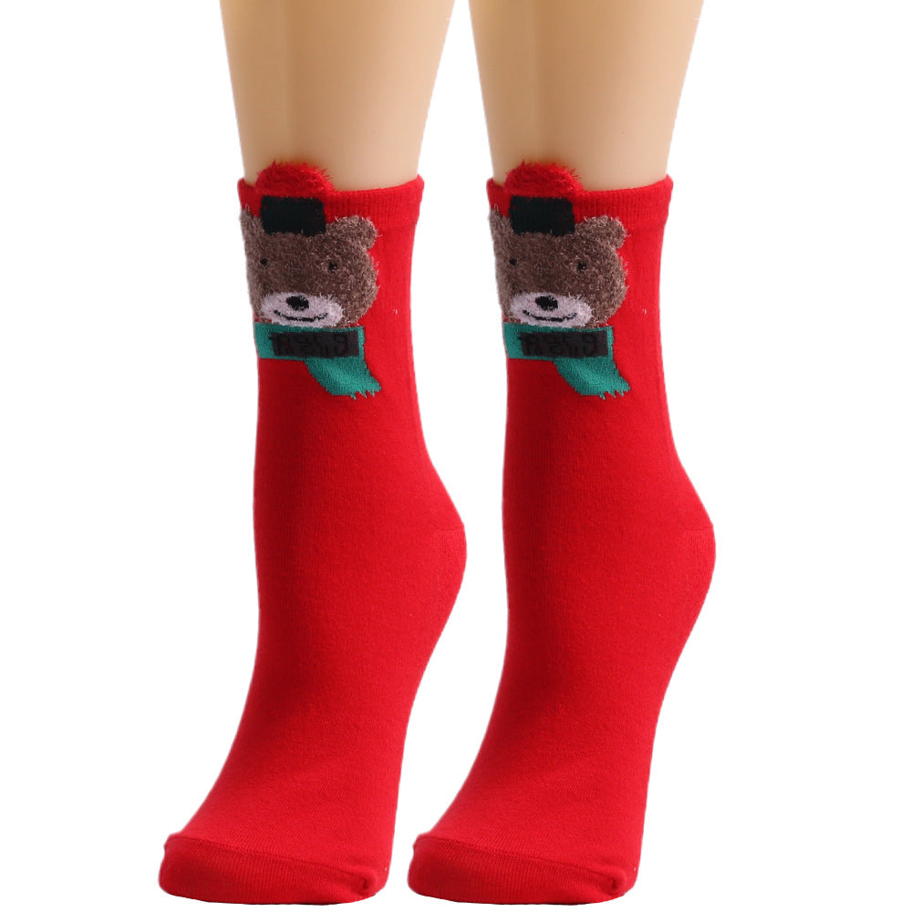 Christmas Santa Claus Elk Bear Red Green Blue Stocking 3/6Pairs