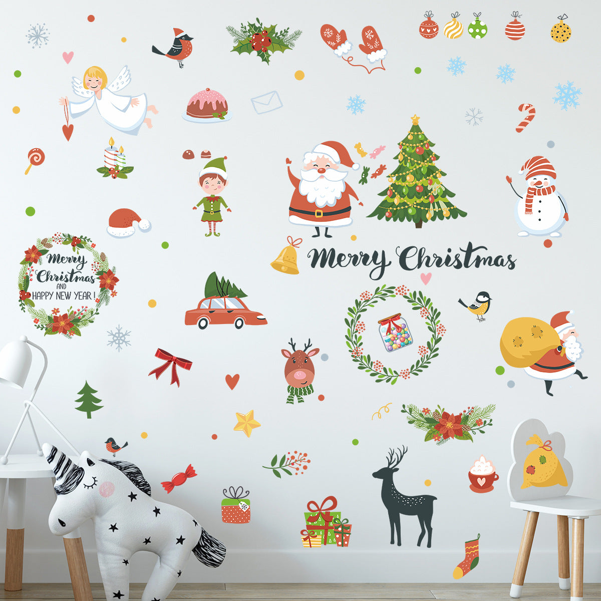Christmas Decoration Cartoon Christmas Tree Santa Claus Snowman Car Wreath Window/Glass/Door/Wall Stickers