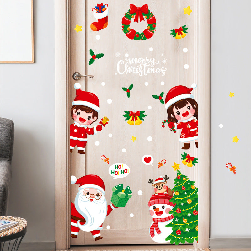 Christmas Ho Ho Ho Santa Snowman Boy Girl Tree Star Bell Wall Sticker Bedroom Living Room Window Decoration HT94029