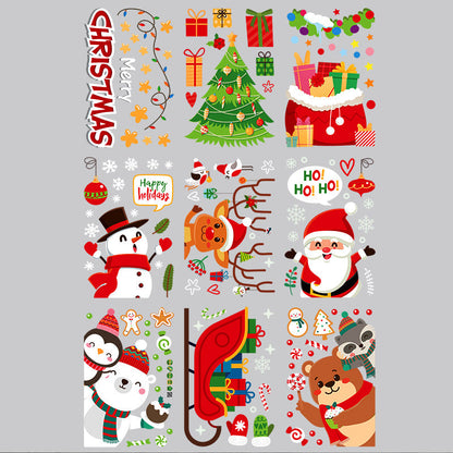 Christmas Cartoon Santa Snowman Penguin Fox Polar Bear Gift Bag Sleigh Electrostatic Wall Window Sticker SKJD2316