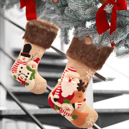 Christmas Tree Ornaments Santa Snowman Penguin Reindeer Linen Christmas Socks Candy Gift Bags