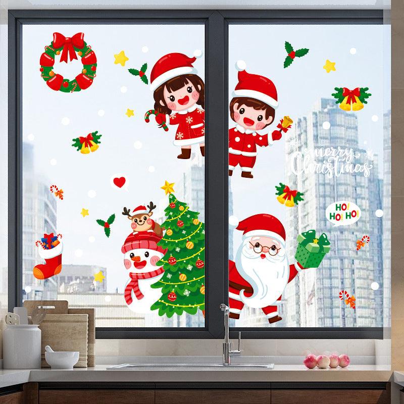 Christmas Ho Ho Ho Santa Snowman Boy Girl Tree Star Bell Wall Sticker Bedroom Living Room Window Decoration HT94029