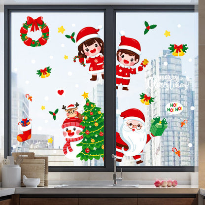 Christmas Ho Ho Ho Santa Snowman Boy Girl Tree Star Bell Wall Sticker Bedroom Living Room Window Decoration HT94029