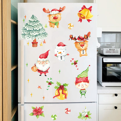 Christmas Cartoon Painted Santa Snowman Tree Kid Wreath Bell Wall Sticker Glass Door Decoration xmas017