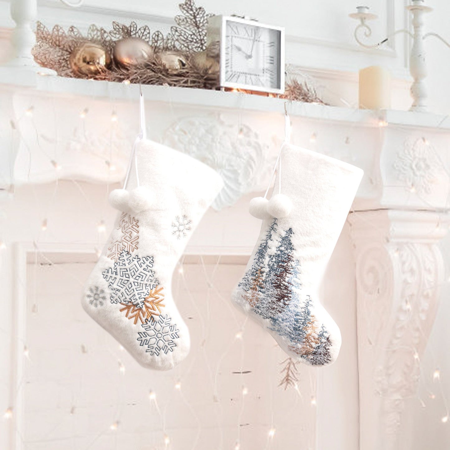 Christmas Hotel Living Room Decoration Double Ball Snowflake/Forest White Christmas Socks Gift Bag
