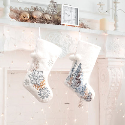 Christmas Hotel Living Room Decoration Double Ball Snowflake/Forest White Christmas Socks Gift Bag