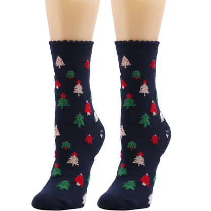 Christmas Snowflake Elk Santa Claus Tree Gift Striped Medium Tube Socks 3/6Pairs