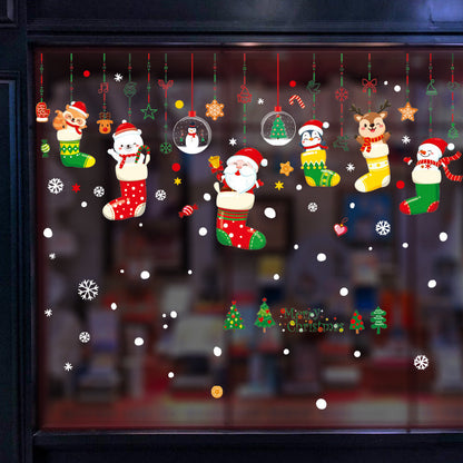 Christmas Decoration Cartoon Socks Polar Bear Snowman Rabbit Penguin Ornaments Window Wall Stickers SKJD2318