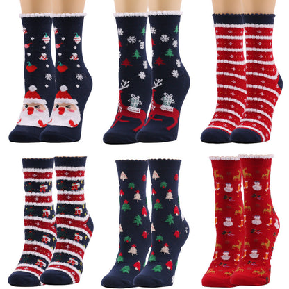 Christmas Snowflake Elk Santa Claus Tree Gift Striped Medium Tube Socks 3/6Pairs