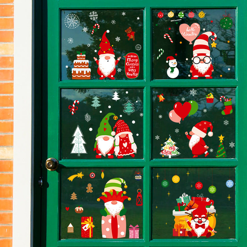 Christmas Decoration Balloon Cake Tree Snowman Gnome Wearing Glasses Electrostatic Wall Stickers HTJD2302
