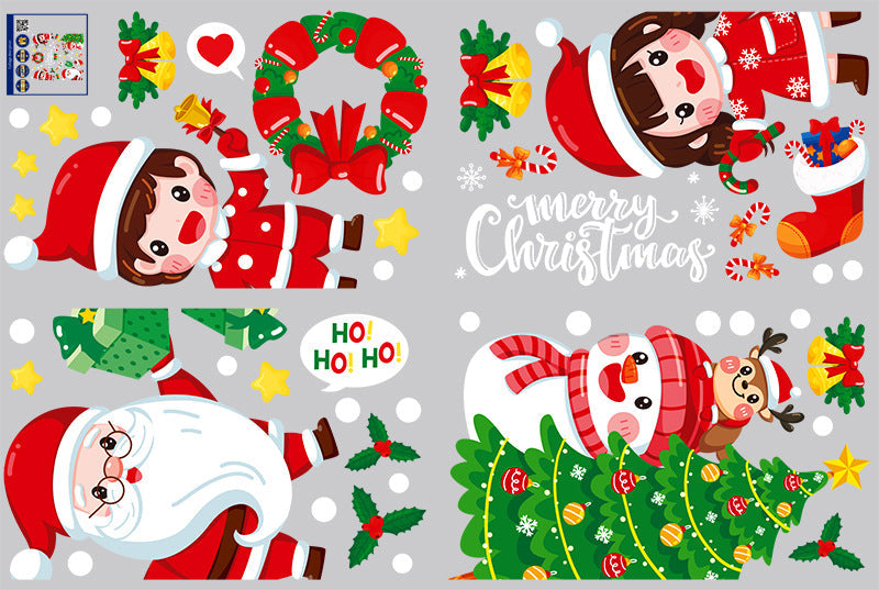 Christmas Ho Ho Ho Santa Snowman Boy Girl Tree Star Bell Wall Sticker Bedroom Living Room Window Decoration HT94029