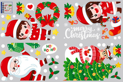 Christmas Ho Ho Ho Santa Snowman Boy Girl Tree Star Bell Wall Sticker Bedroom Living Room Window Decoration HT94029
