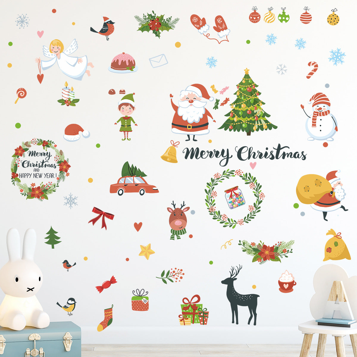 Christmas Decoration Cartoon Christmas Tree Santa Claus Snowman Car Wreath Window/Glass/Door/Wall Stickers