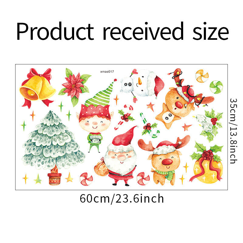 Christmas Cartoon Painted Santa Snowman Tree Kid Wreath Bell Wall Sticker Glass Door Decoration xmas017
