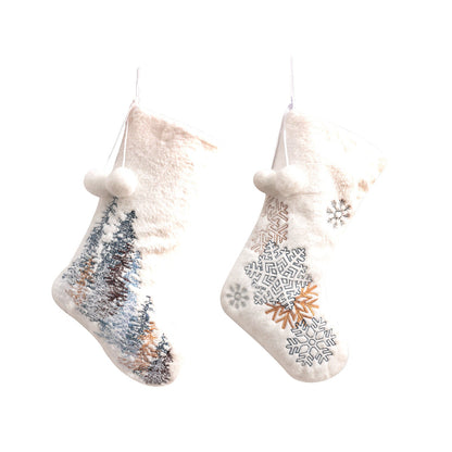 Christmas Hotel Living Room Decoration Double Ball Snowflake/Forest White Christmas Socks Gift Bag