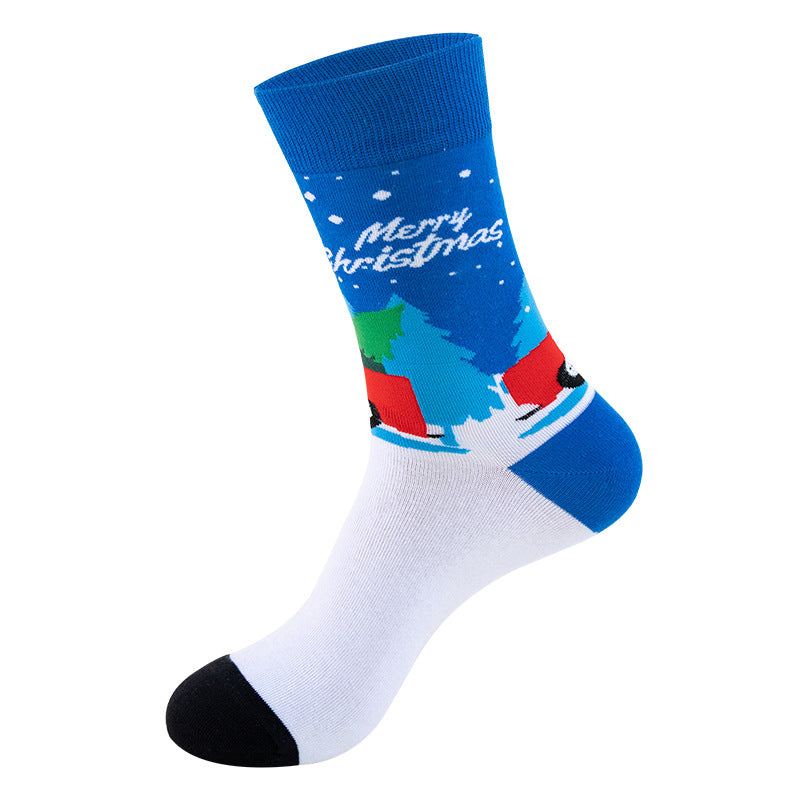 Christmas Socks Snowman Santa Claus Cartoon Print 2 Pairs