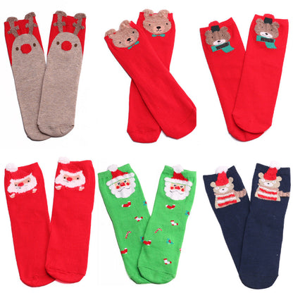Christmas Santa Claus Elk Bear Red Green Blue Stocking 3/6Pairs