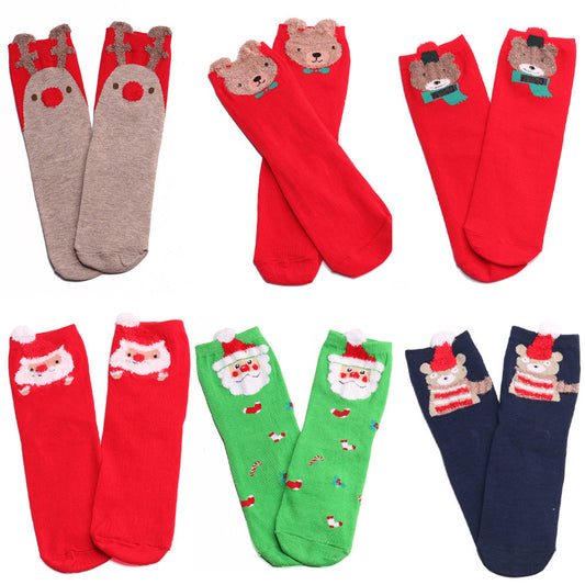 Christmas Santa Claus Elk Bear Red Green Blue Stocking 3/6Pairs