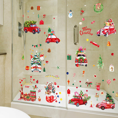 Christmas Car Train Snowman Gift Christmas Tree Wreath Window Wall Sticker SKJD2313