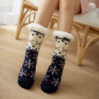Christmas Floor Socks Adult Plus Fleece Home Sleeping Socks Carpet Sock Leg Cover Non-Slip