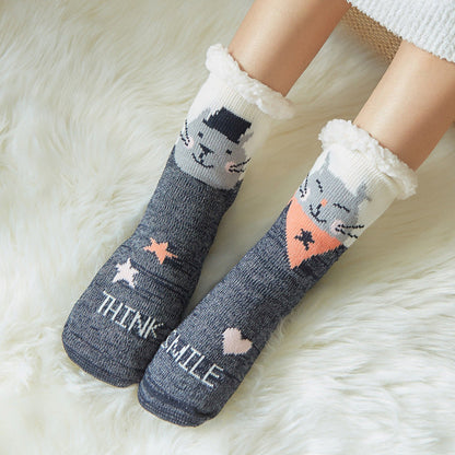 Christmas Floor Socks Adult Plus Fleece Home Sleeping Socks Carpet Sock Leg Cover Non-Slip