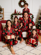 Festive Red & Green Argyle Diamond Pattern Couple Couple Satin Pajama Set Holiday Sleepwear