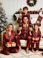 Festive Red & Green Argyle Diamond Pattern Couple Couple Satin Pajama Set Holiday Sleepwear