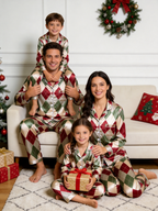 Vintage Burgundy & Sage Green Argyle Pattern Couple Couple Satin Pajama Set Luxury Sleepwear