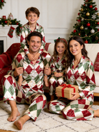 Vintage Burgundy & Sage Green Argyle Pattern Couple Couple Satin Pajama Set Luxury Sleepwear