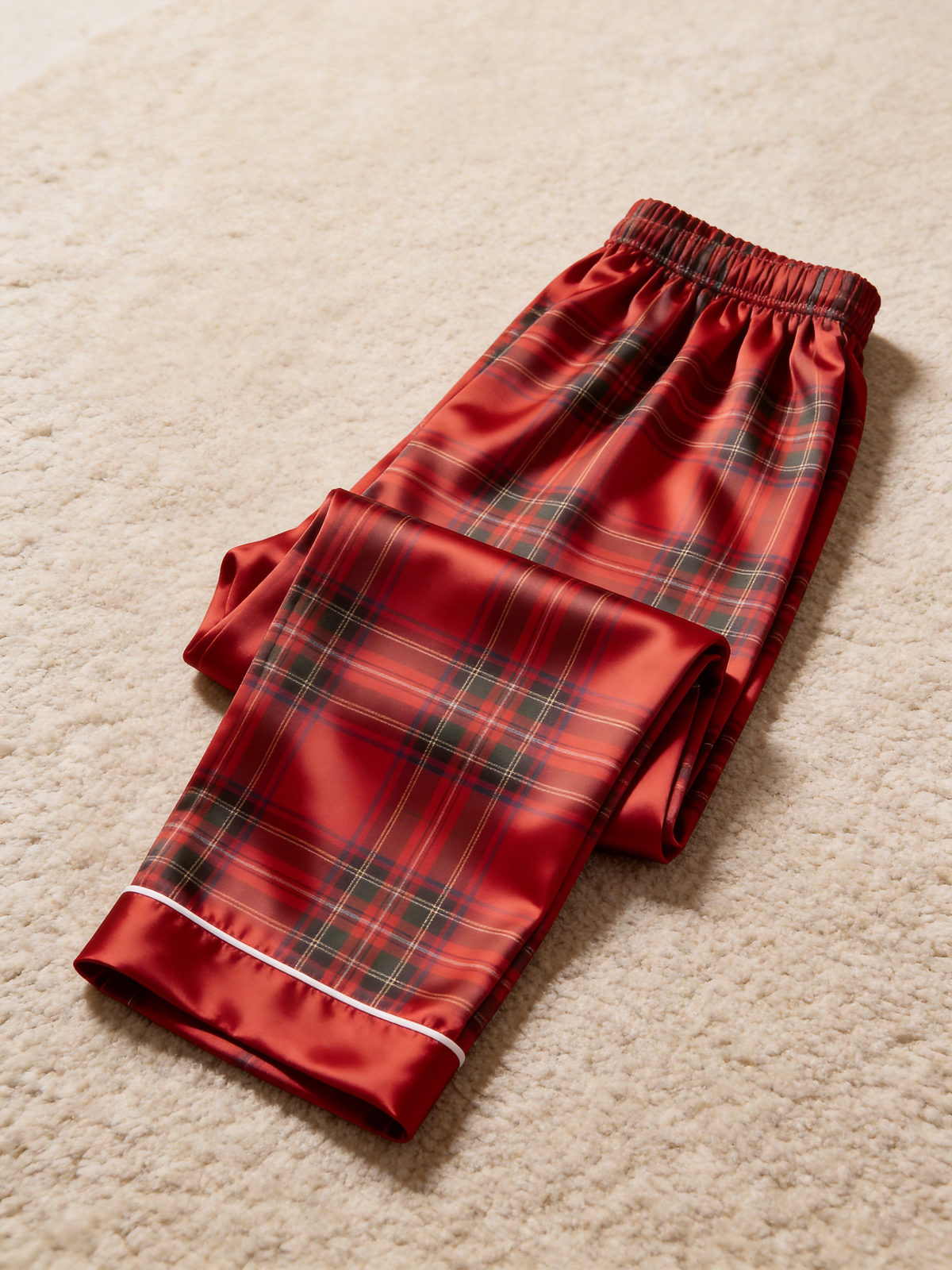 Luxury Crimson Red Tartan Plaid Family Family Satin Pajama Set Holiday Matching Sleepwear