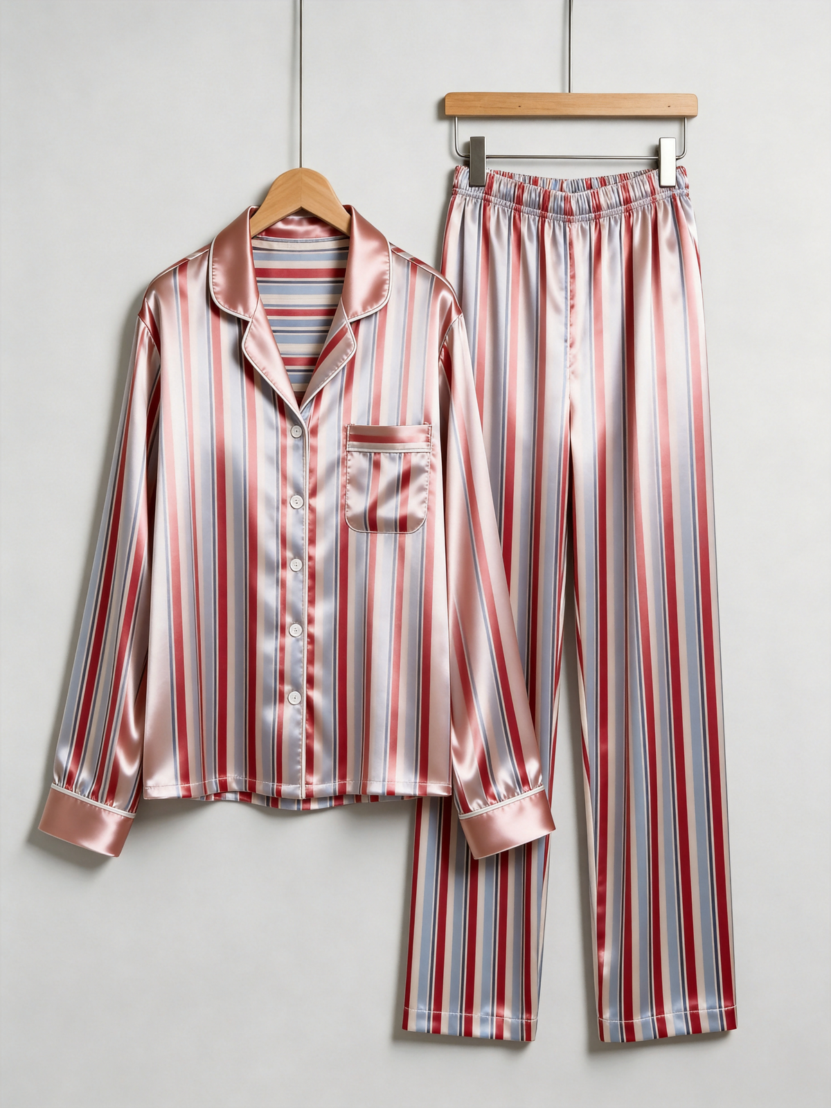 Chic Pink & Red Striped Family Family Satin Pajama Set Long Sleeve Luxury Sleepwear