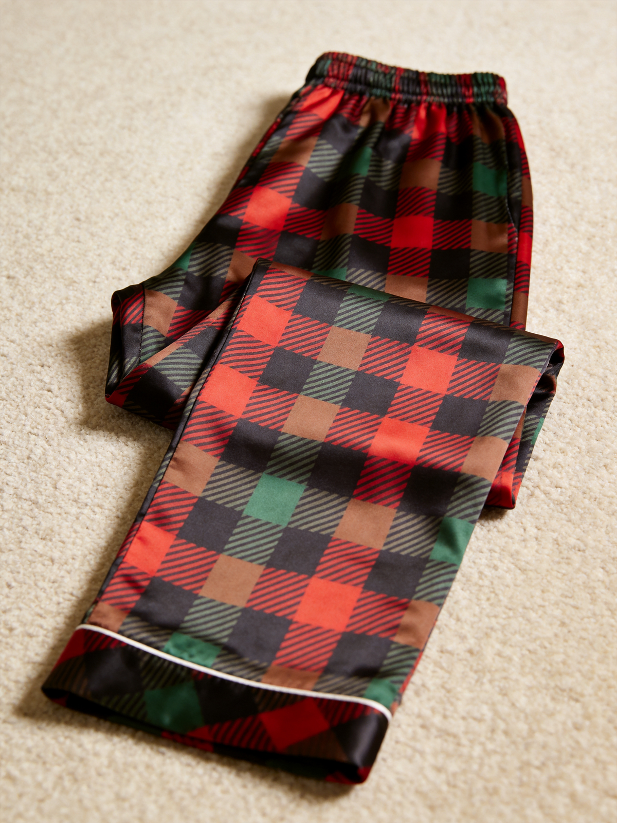 Cozy Buffalo Plaid Holiday Couple Satin Pajama Set Couple Matching Sleepwear
