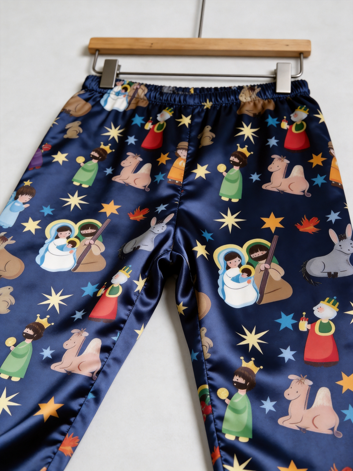 Couple Matching Christmas Nativity Scene Couple Couple Satin Pajama Set Luxury Long Sleeve Sleepwear